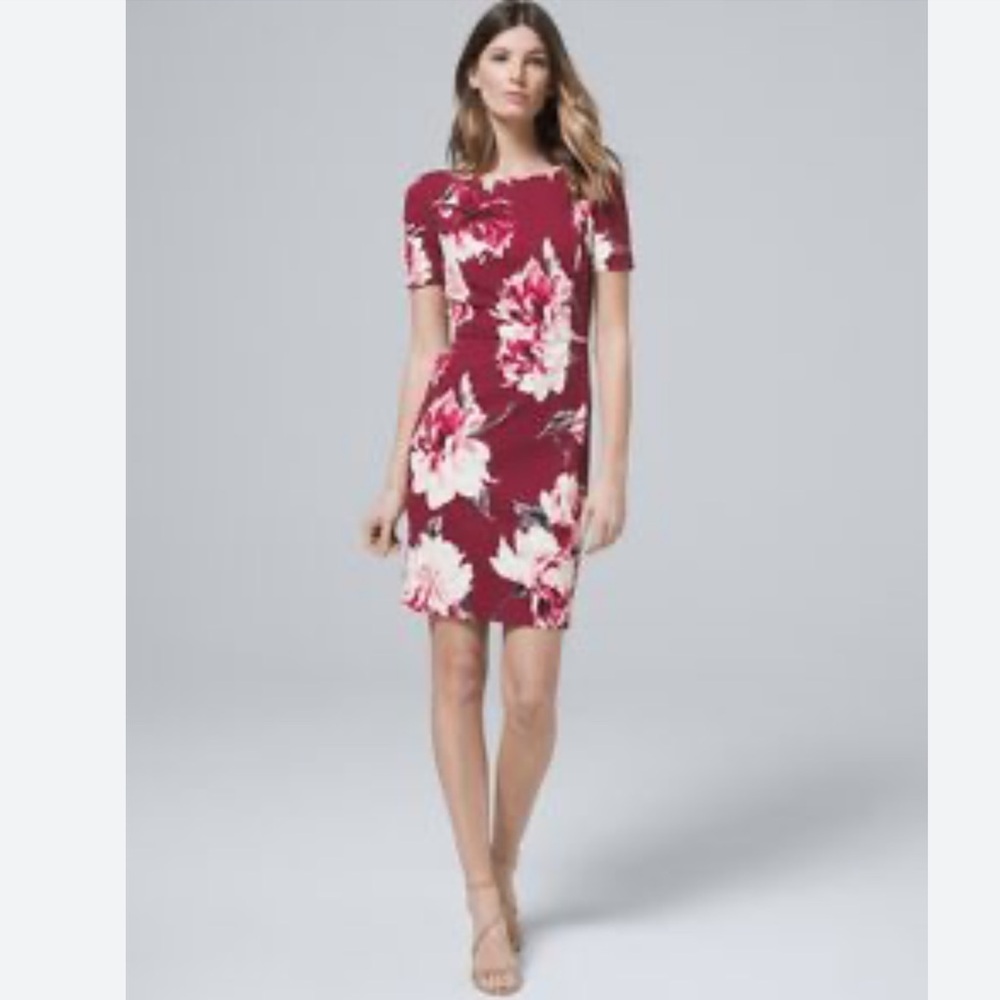 White House Black Market Cranberry Floral Dress with Sleeves